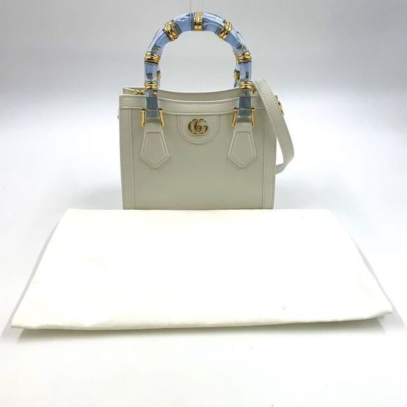 Gucci Diana Leather White Mini Tote Bag Gold 832936 - Picture 14 of 14